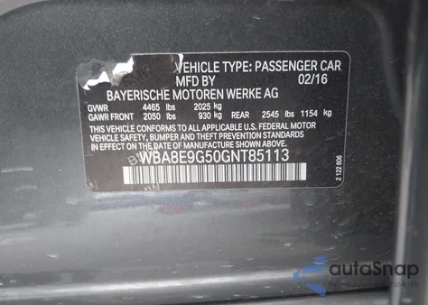 2016 BMW 328I from USA, damaged, VIN WBA8E9G50GNT85113